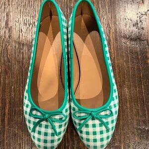 J. Crew Green and White Gingham Flats